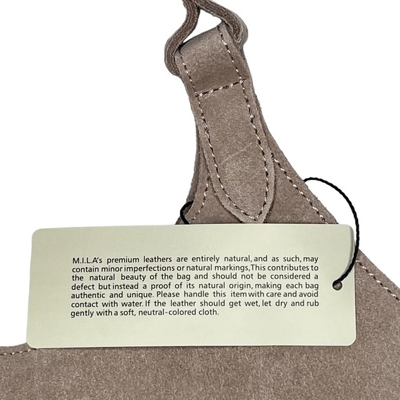 NWT M.I.L.A. Made in Los Angeles Emma Shoulder Hobo Bag Stone Suede - Picture 7 of 14